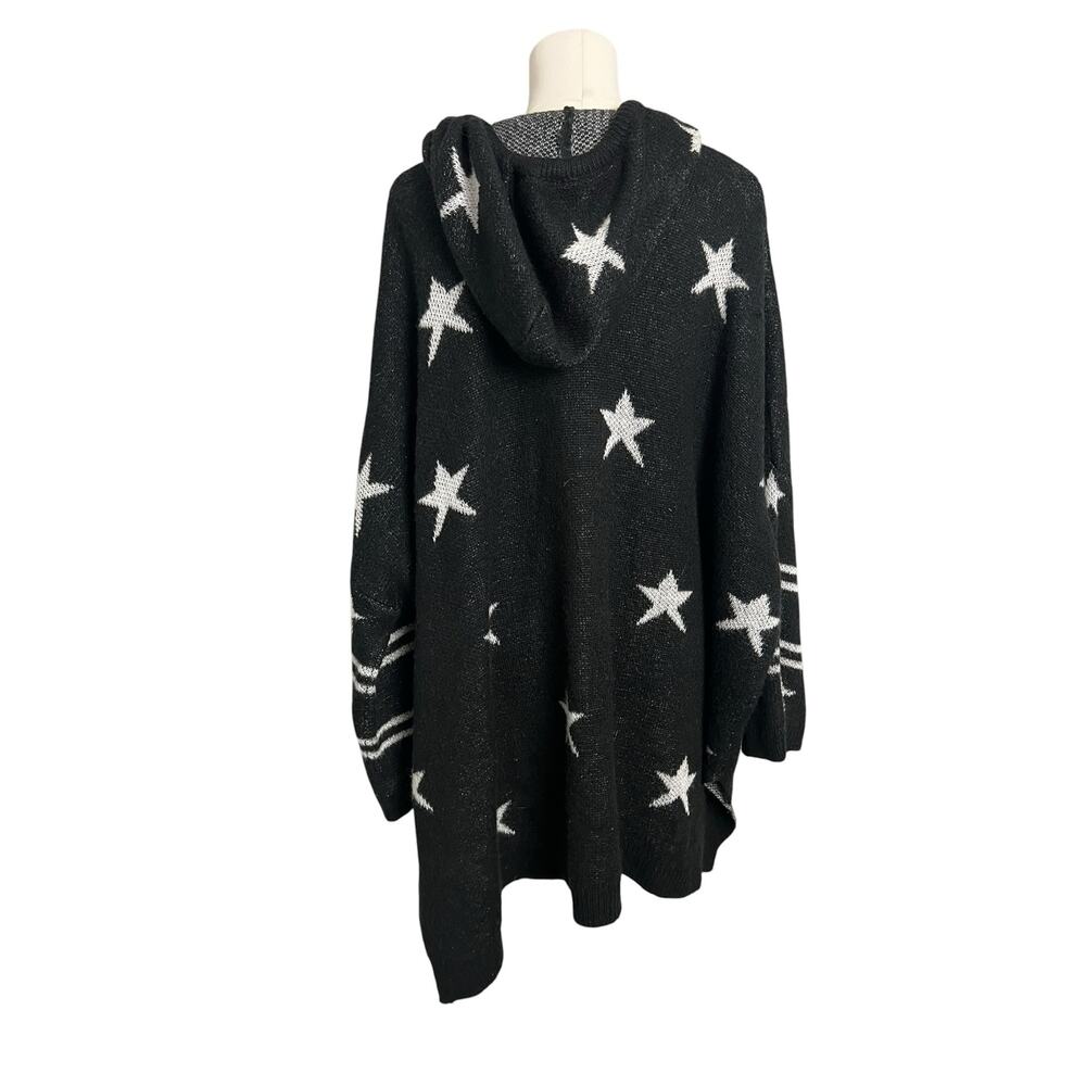 POL Black White Star Hooded Oversized Sweater Hooded Tunic Size Small Boho Indie - Picture 6 of 8
